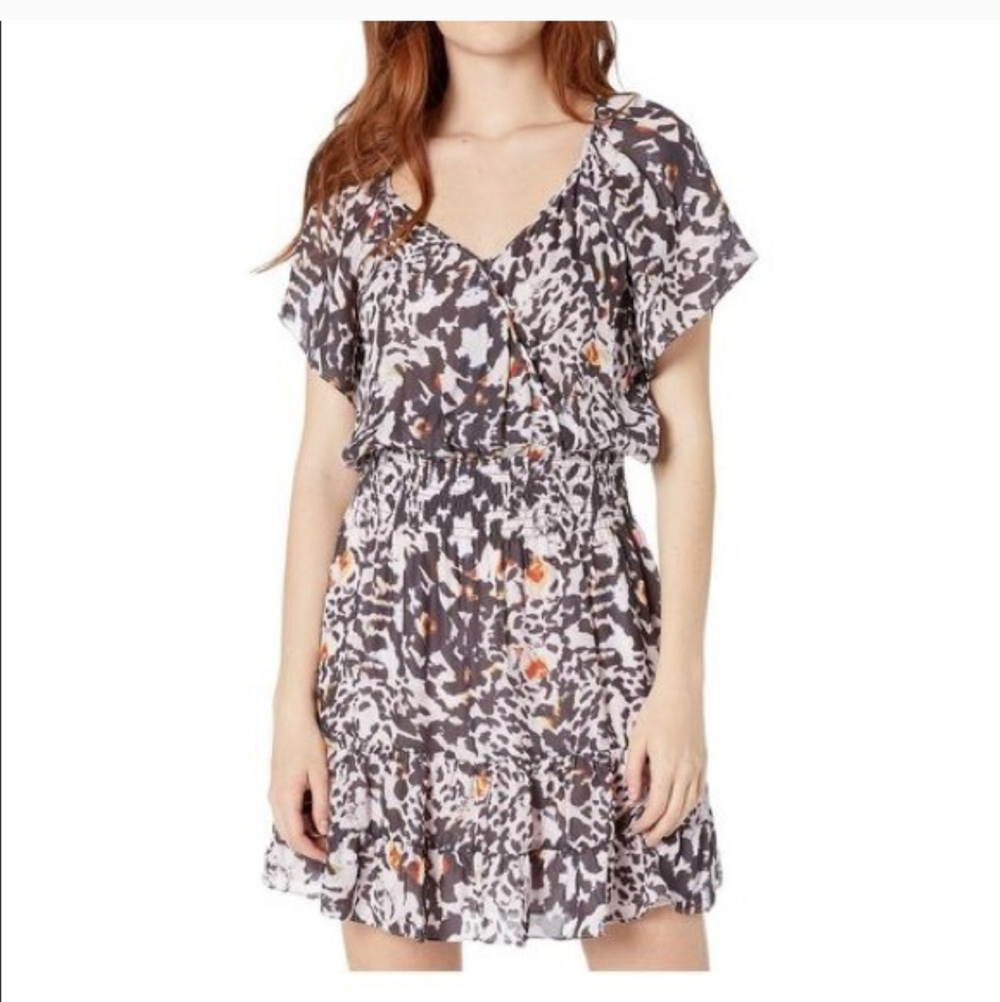 Parker Augustine Button Detail Smocked Waist dress with an animal print